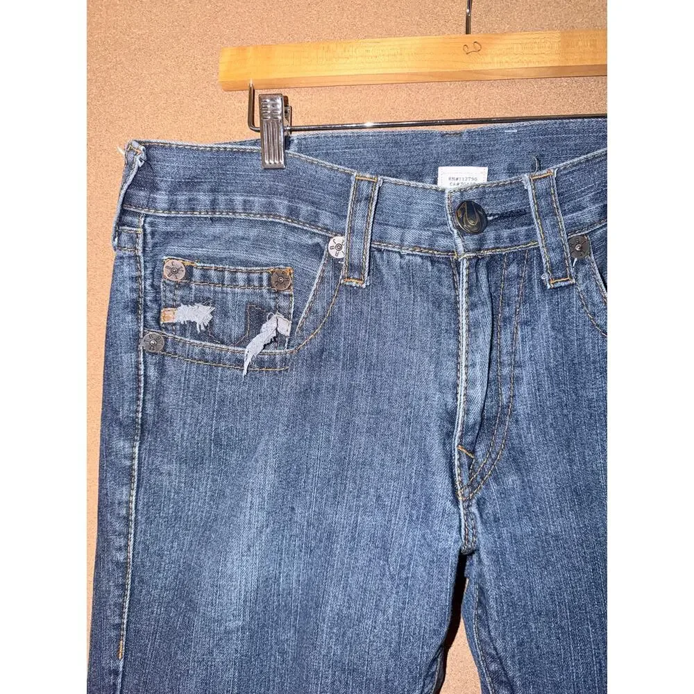 True religion men’s shorts jorts USA made 36 hemmed 100% blue jean denim cotton